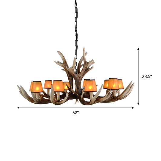 Resin Conical Chandelier Lamp Rustic 6/8/10-Head Bedroom Pendant Ceiling Light with Antler in Brown Clearhalo 'Ceiling Lights' 'Chandeliers' Lighting' options 268655