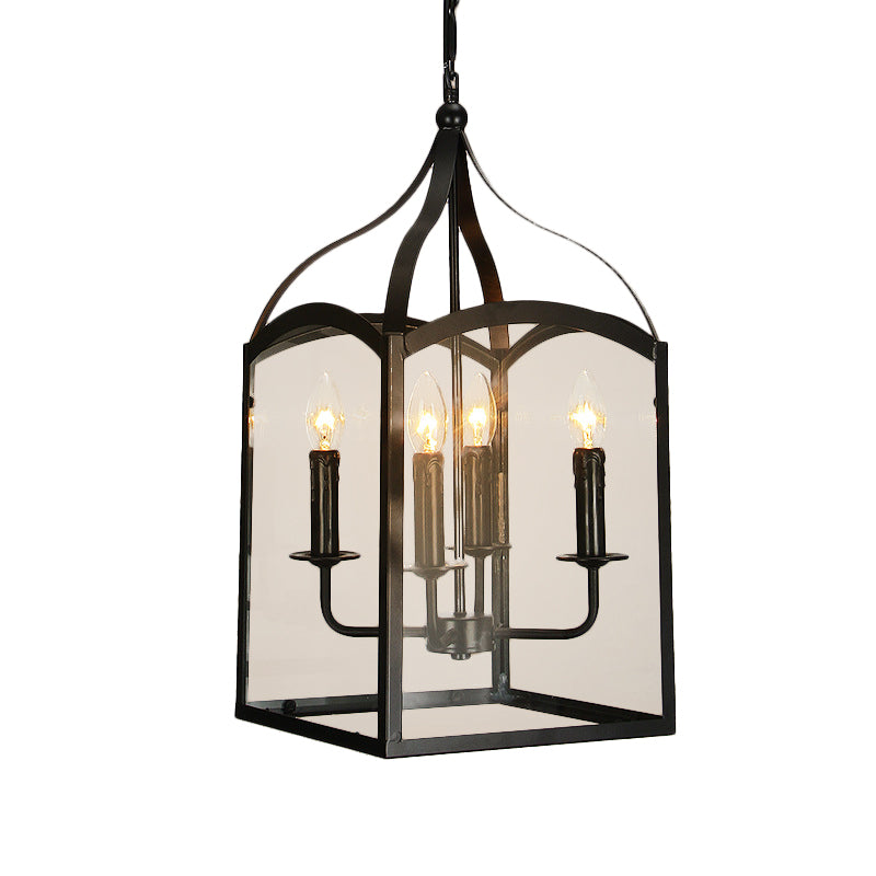 Wire Cage Indoor Chandelier Pendant Light Industrial Style Metal 4 Heads Black Hanging Lamp with Glass Panes Clearhalo 'Ceiling Lights' 'Chandeliers' Lighting' options 268668