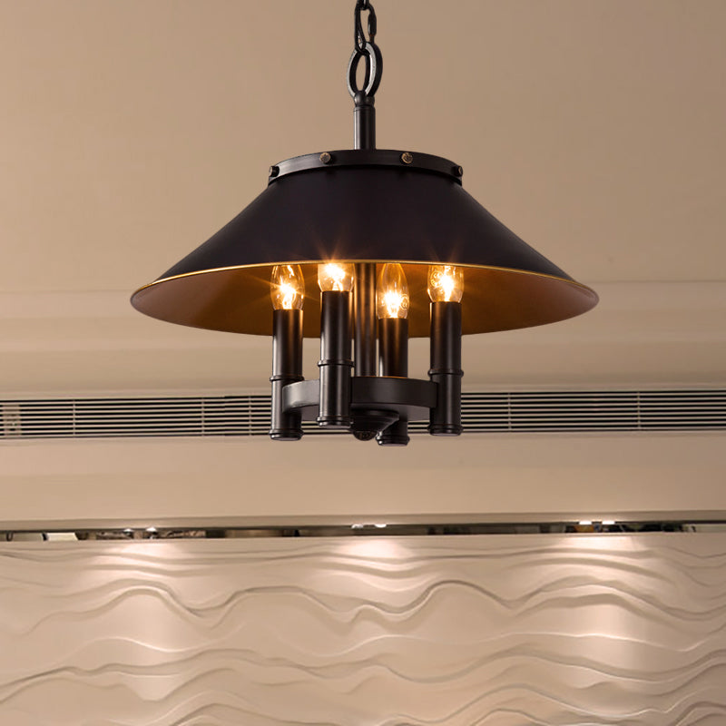 4 Lights Chandelier Lighting with Conic Shade Metallic Farmhouse Style Dining Room Hanging Lamp in Black Black Clearhalo 'Ceiling Lights' 'Chandeliers' Lighting' options 268671_7ac68315-db6b-45a4-a4e3-1d3a49508d6e