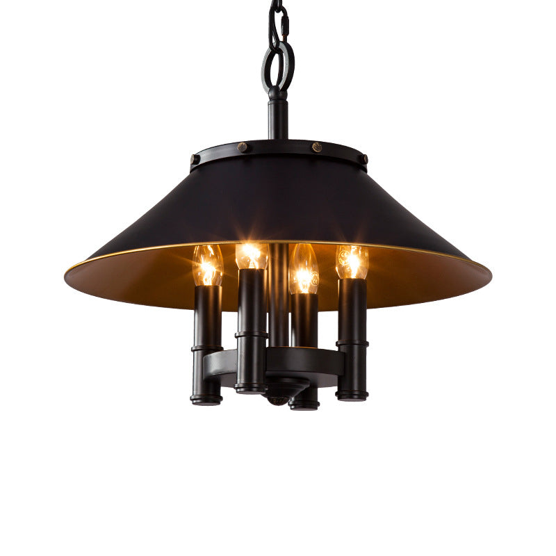 4 Lights Chandelier Lighting with Conic Shade Metallic Farmhouse Style Dining Room Hanging Lamp in Black Clearhalo 'Ceiling Lights' 'Chandeliers' Lighting' options 268674