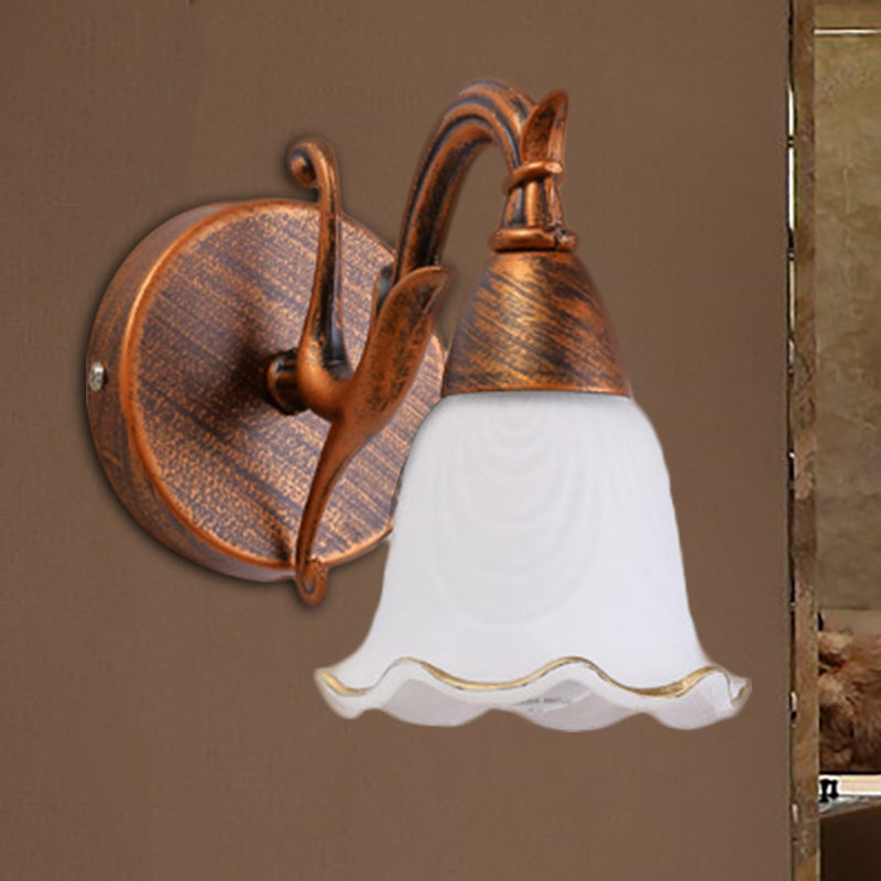 1/2/3-Head Wall Mounted Light Traditional Style Petal Shade Frosted Glass and Metal Wall Lighting in Copper/White Clearhalo 'Wall Lamps & Sconces' 'Wall Lights' Lighting' 268724