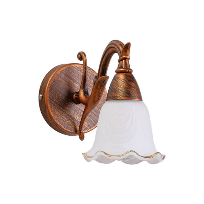 1/2/3-Head Wall Mounted Light Traditional Style Petal Shade Frosted Glass and Metal Wall Lighting in Copper/White Clearhalo 'Wall Lamps & Sconces' 'Wall Lights' Lighting' 268726