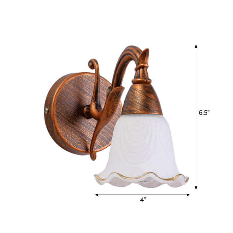 1/2/3-Head Wall Mounted Light Traditional Style Petal Shade Frosted Glass and Metal Wall Lighting in Copper/White Clearhalo 'Wall Lamps & Sconces' 'Wall Lights' Lighting' 268727