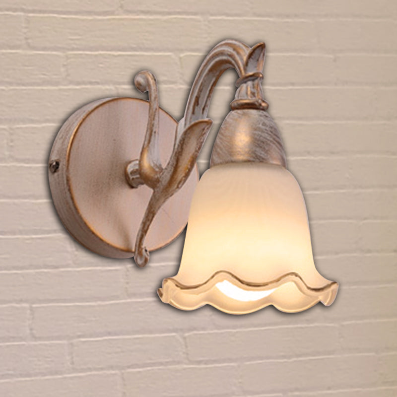 1/2/3-Head Wall Mounted Light Traditional Style Petal Shade Frosted Glass and Metal Wall Lighting in Copper/White 1.0 White Clearhalo 'Wall Lamps & Sconces' 'Wall Lights' Lighting' 268728