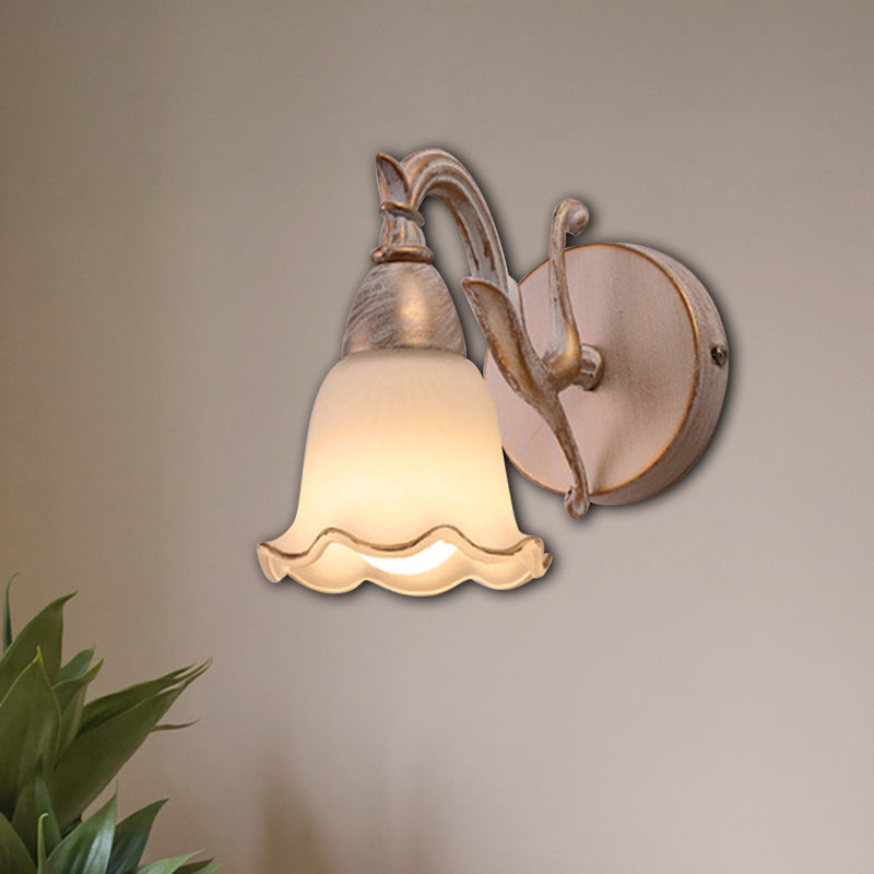 1/2/3-Head Wall Mounted Light Traditional Style Petal Shade Frosted Glass and Metal Wall Lighting in Copper/White Clearhalo 'Wall Lamps & Sconces' 'Wall Lights' Lighting' 268729