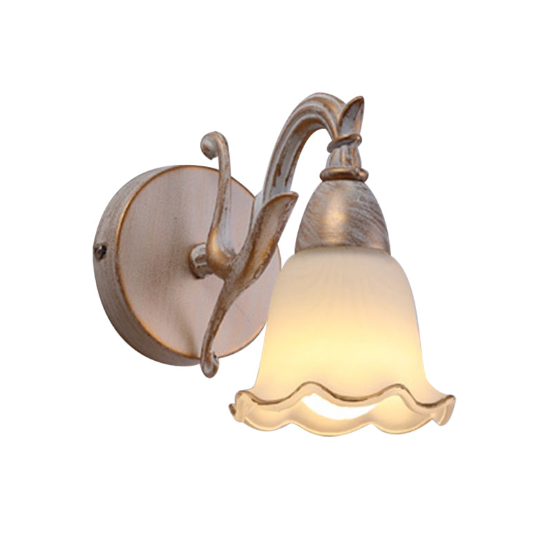 1/2/3-Head Wall Mounted Light Traditional Style Petal Shade Frosted Glass and Metal Wall Lighting in Copper/White Clearhalo 'Wall Lamps & Sconces' 'Wall Lights' Lighting' 268731