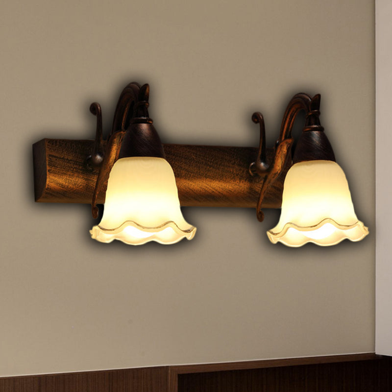 1/2/3-Head Wall Mounted Light Traditional Style Petal Shade Frosted Glass and Metal Wall Lighting in Copper/White 2.0 Copper Clearhalo 'Wall Lamps & Sconces' 'Wall Lights' Lighting' 268733