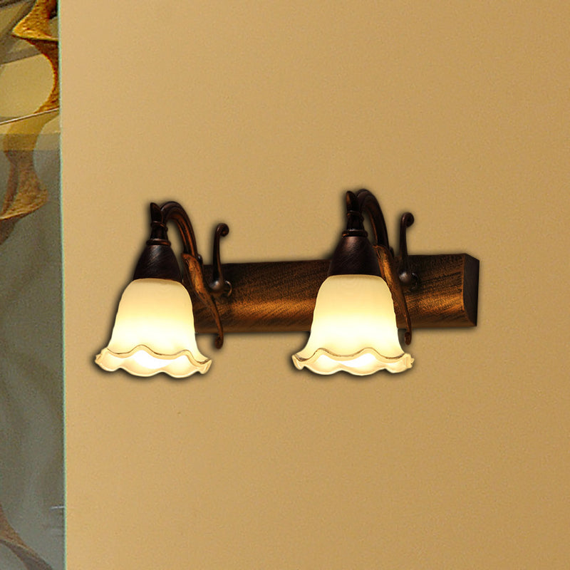 1/2/3-Head Wall Mounted Light Traditional Style Petal Shade Frosted Glass and Metal Wall Lighting in Copper/White Clearhalo 'Wall Lamps & Sconces' 'Wall Lights' Lighting' 268734