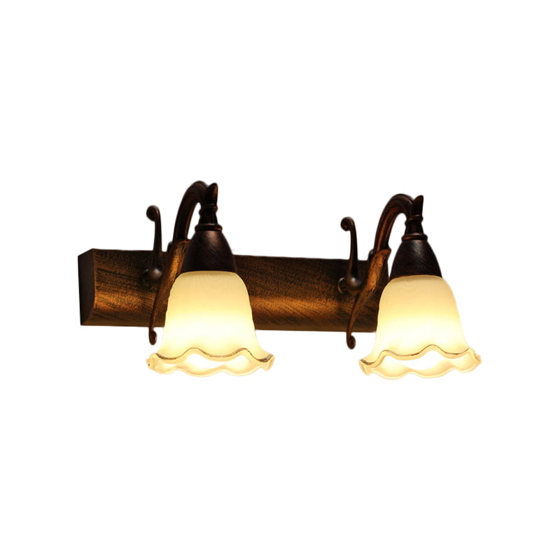 1/2/3-Head Wall Mounted Light Traditional Style Petal Shade Frosted Glass and Metal Wall Lighting in Copper/White Clearhalo 'Wall Lamps & Sconces' 'Wall Lights' Lighting' 268736