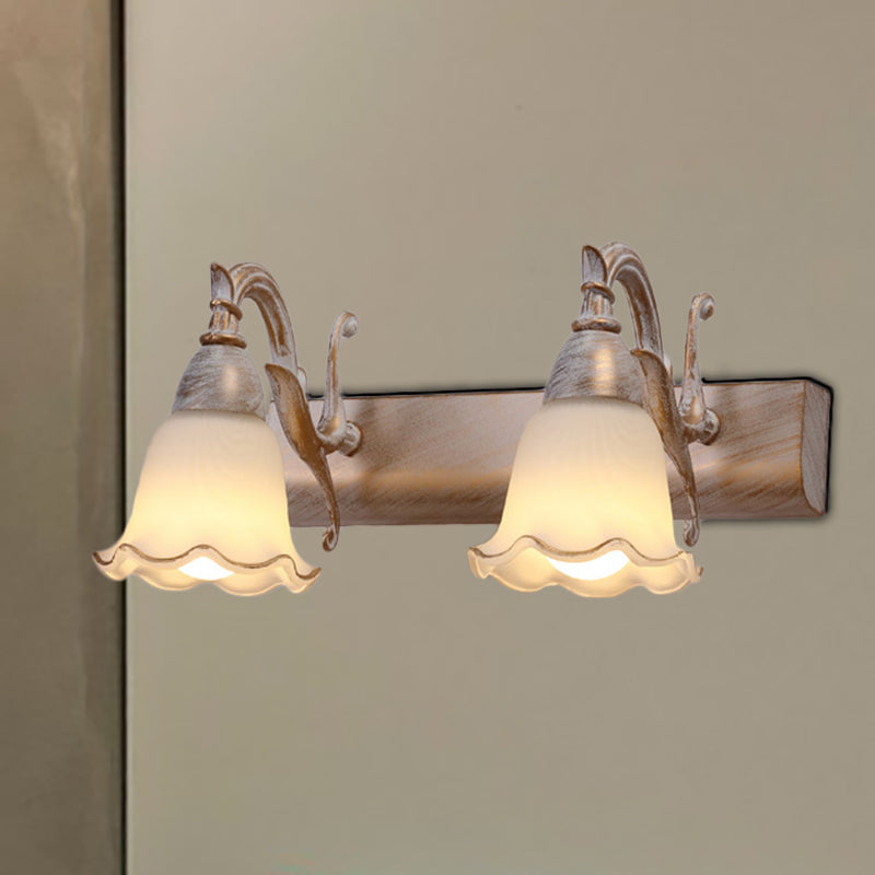 1/2/3-Head Wall Mounted Light Traditional Style Petal Shade Frosted Glass and Metal Wall Lighting in Copper/White 2.0 White Clearhalo 'Wall Lamps & Sconces' 'Wall Lights' Lighting' 268738