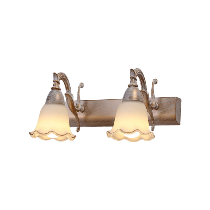 1/2/3-Head Wall Mounted Light Traditional Style Petal Shade Frosted Glass and Metal Wall Lighting in Copper/White Clearhalo 'Wall Lamps & Sconces' 'Wall Lights' Lighting' 268741