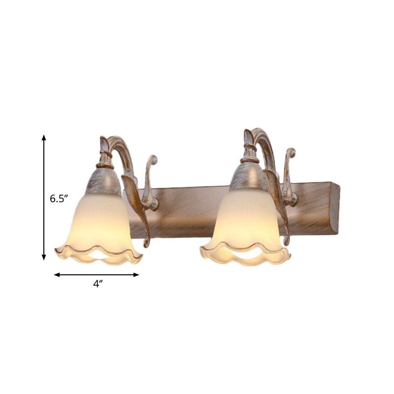 1/2/3-Head Wall Mounted Light Traditional Style Petal Shade Frosted Glass and Metal Wall Lighting in Copper/White Clearhalo 'Wall Lamps & Sconces' 'Wall Lights' Lighting' 268742