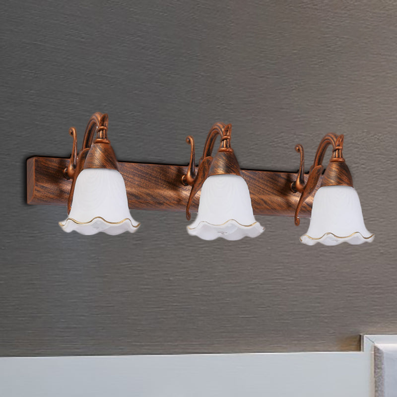 1/2/3-Head Wall Mounted Light Traditional Style Petal Shade Frosted Glass and Metal Wall Lighting in Copper/White 3.0 Copper Clearhalo 'Wall Lamps & Sconces' 'Wall Lights' Lighting' 268743