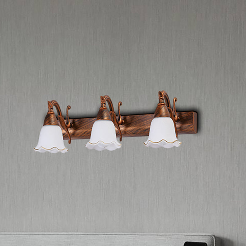 1/2/3-Head Wall Mounted Light Traditional Style Petal Shade Frosted Glass and Metal Wall Lighting in Copper/White Clearhalo 'Wall Lamps & Sconces' 'Wall Lights' Lighting' 268744