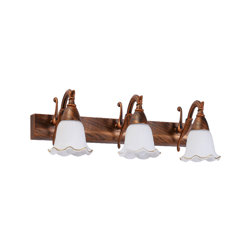 1/2/3-Head Wall Mounted Light Traditional Style Petal Shade Frosted Glass and Metal Wall Lighting in Copper/White Clearhalo 'Wall Lamps & Sconces' 'Wall Lights' Lighting' 268746