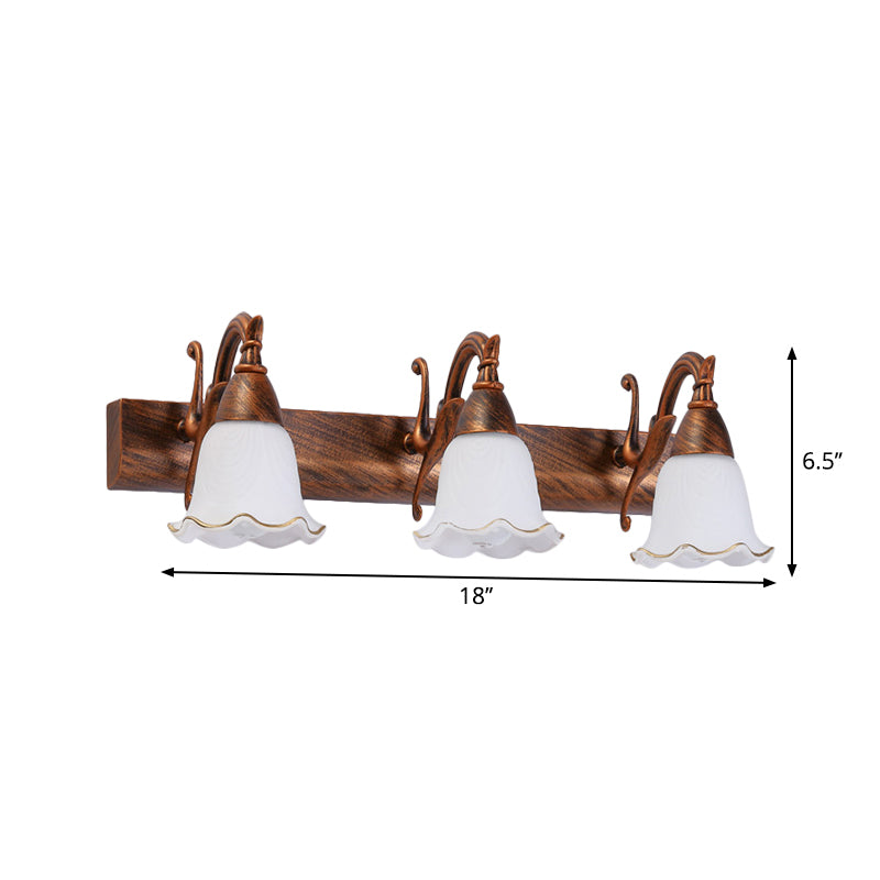 1/2/3-Head Wall Mounted Light Traditional Style Petal Shade Frosted Glass and Metal Wall Lighting in Copper/White Clearhalo 'Wall Lamps & Sconces' 'Wall Lights' Lighting' 268747