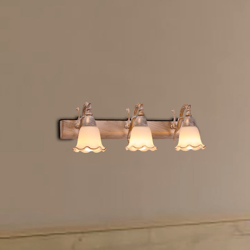 1/2/3-Head Wall Mounted Light Traditional Style Petal Shade Frosted Glass and Metal Wall Lighting in Copper/White Clearhalo 'Wall Lamps & Sconces' 'Wall Lights' Lighting' 268749