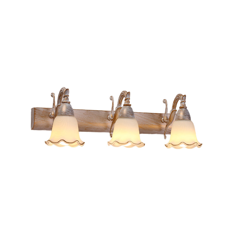 1/2/3-Head Wall Mounted Light Traditional Style Petal Shade Frosted Glass and Metal Wall Lighting in Copper/White Clearhalo 'Wall Lamps & Sconces' 'Wall Lights' Lighting' 268751