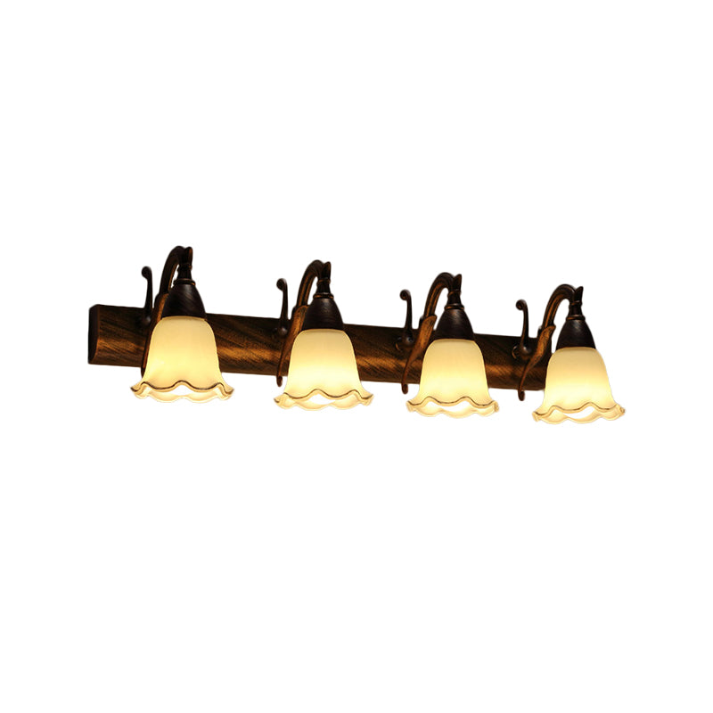 1/2/3-Head Wall Mounted Light Traditional Style Petal Shade Frosted Glass and Metal Wall Lighting in Copper/White Clearhalo 'Wall Lamps & Sconces' 'Wall Lights' Lighting' 268756