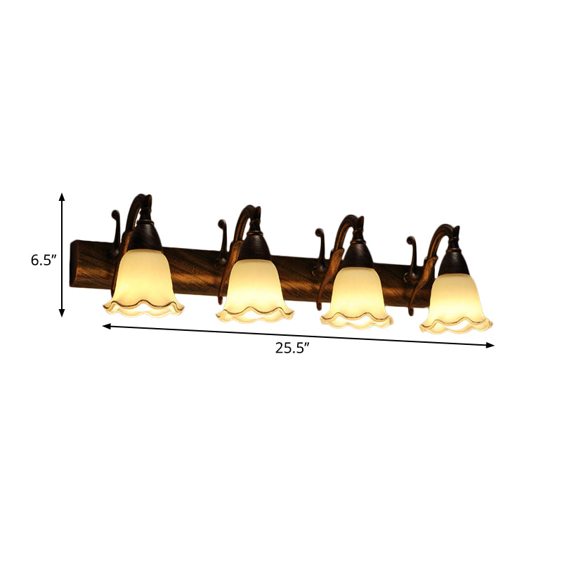 1/2/3-Head Wall Mounted Light Traditional Style Petal Shade Frosted Glass and Metal Wall Lighting in Copper/White Clearhalo 'Wall Lamps & Sconces' 'Wall Lights' Lighting' 268757