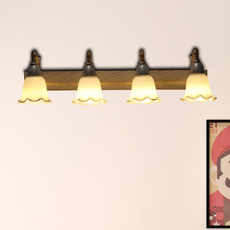 1/2/3-Head Wall Mounted Light Traditional Style Petal Shade Frosted Glass and Metal Wall Lighting in Copper/White 4.0 White Clearhalo 'Wall Lamps & Sconces' 'Wall Lights' Lighting' 268758