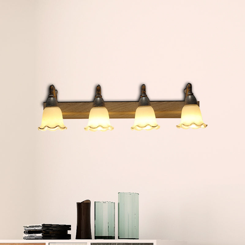 1/2/3-Head Wall Mounted Light Traditional Style Petal Shade Frosted Glass and Metal Wall Lighting in Copper/White Clearhalo 'Wall Lamps & Sconces' 'Wall Lights' Lighting' 268759