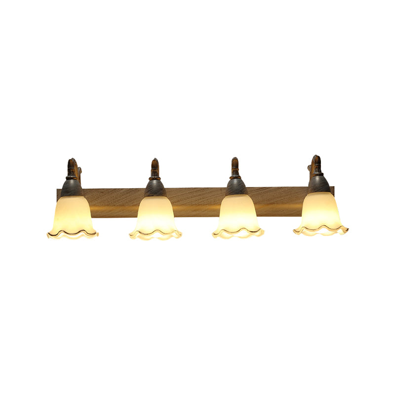 1/2/3-Head Wall Mounted Light Traditional Style Petal Shade Frosted Glass and Metal Wall Lighting in Copper/White Clearhalo 'Wall Lamps & Sconces' 'Wall Lights' Lighting' 268761