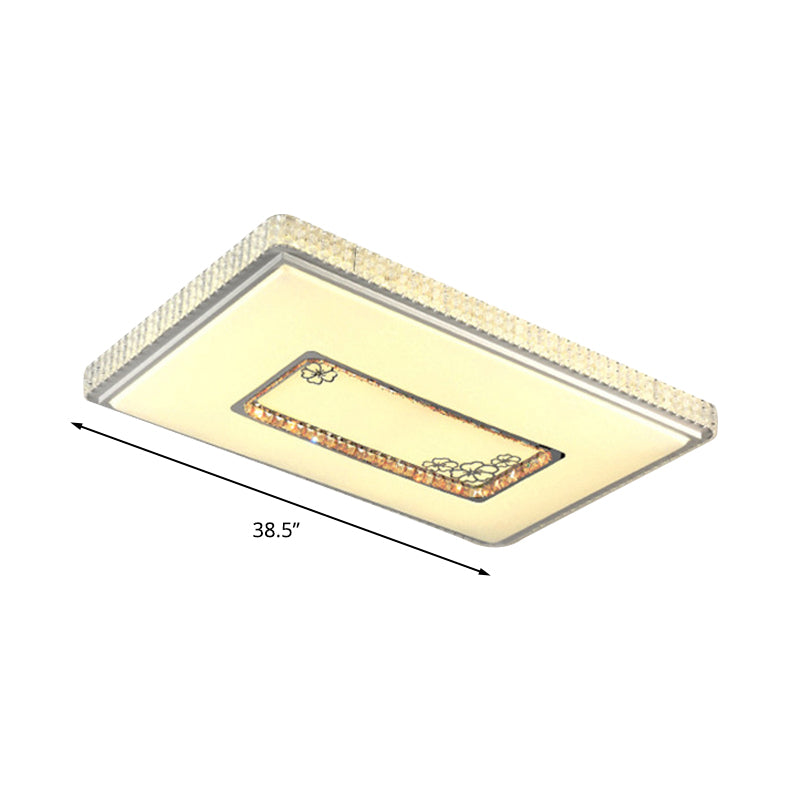 Rectangle Crystal Block Ceiling Lamp Simple Style White LED Flush Mount Light in 3 Color/Remote Control Stepless Dimming Clearhalo 'Ceiling Lights' 'Close To Ceiling Lights' 'Close to ceiling' 'Flush mount' Lighting' 268773