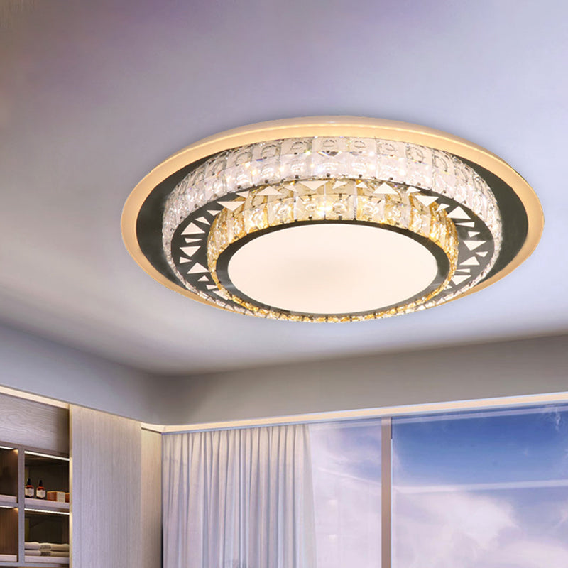 Round Ceiling Light Contemporary Clear Rectangle-Cut Crystal White LED Flush Mount Light Clear A Clearhalo 'Ceiling Lights' 'Close To Ceiling Lights' 'Close to ceiling' 'Flush mount' Lighting' 268788