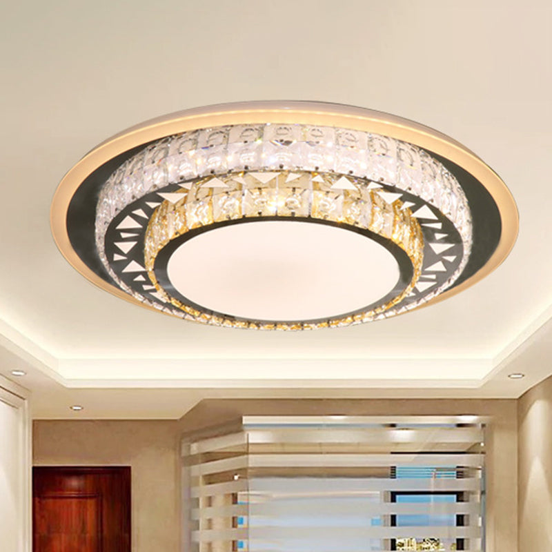 Round Ceiling Light Contemporary Clear Rectangle-Cut Crystal White LED Flush Mount Light Clearhalo 'Ceiling Lights' 'Close To Ceiling Lights' 'Close to ceiling' 'Flush mount' Lighting' 268789