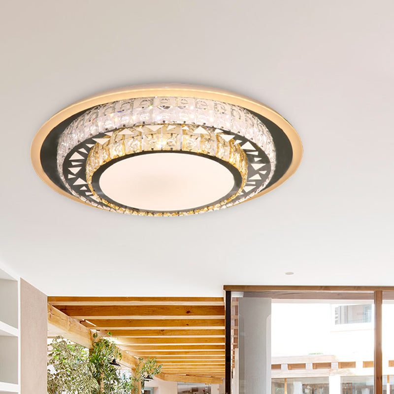 Round Ceiling Light Contemporary Clear Rectangle-Cut Crystal White LED Flush Mount Light Clearhalo 'Ceiling Lights' 'Close To Ceiling Lights' 'Close to ceiling' 'Flush mount' Lighting' 268790