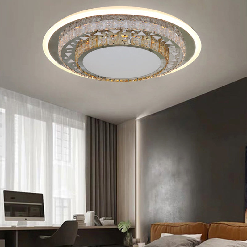 Round Ceiling Light Contemporary Clear Rectangle-Cut Crystal White LED Flush Mount Light Clearhalo 'Ceiling Lights' 'Close To Ceiling Lights' 'Close to ceiling' 'Flush mount' Lighting' 268791