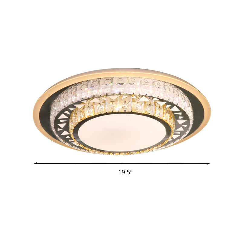 Round Ceiling Light Contemporary Clear Rectangle-Cut Crystal White LED Flush Mount Light Clearhalo 'Ceiling Lights' 'Close To Ceiling Lights' 'Close to ceiling' 'Flush mount' Lighting' 268793