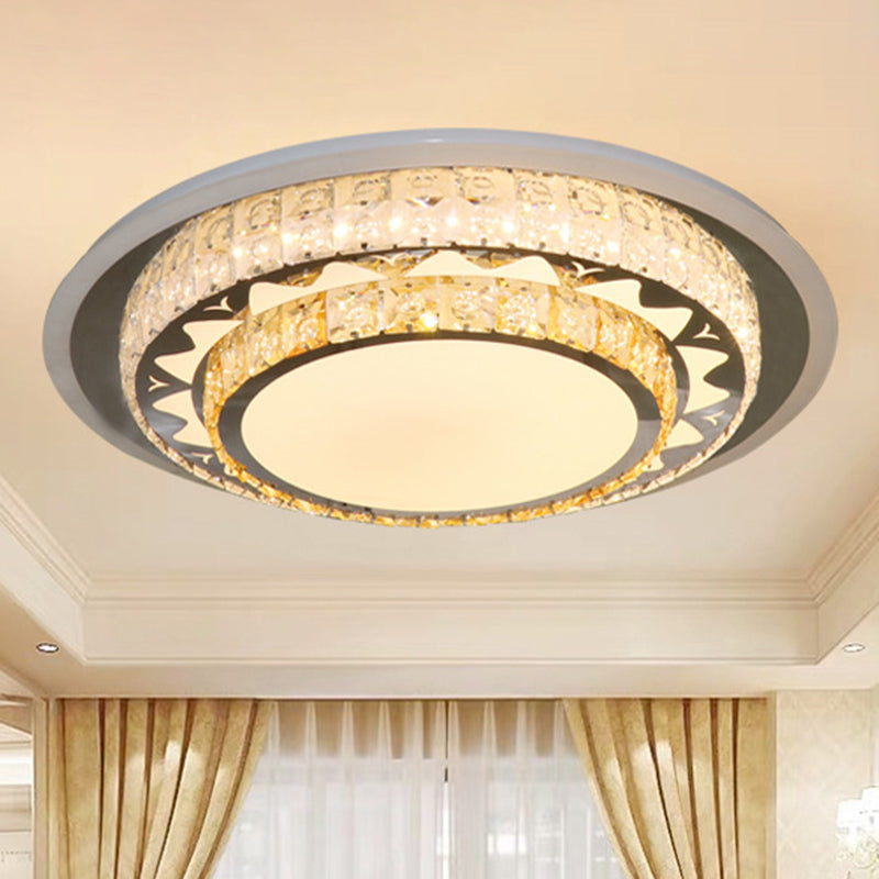 Round Ceiling Light Contemporary Clear Rectangle-Cut Crystal White LED Flush Mount Light Clear C Clearhalo 'Ceiling Lights' 'Close To Ceiling Lights' 'Close to ceiling' 'Flush mount' Lighting' 268800