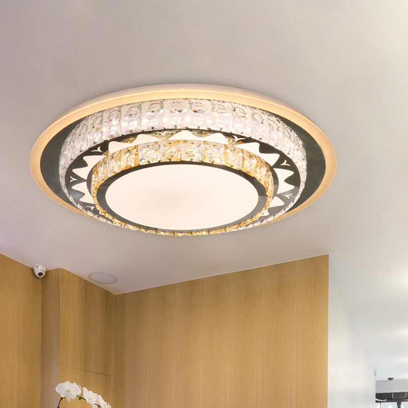 Round Ceiling Light Contemporary Clear Rectangle-Cut Crystal White LED Flush Mount Light Clearhalo 'Ceiling Lights' 'Close To Ceiling Lights' 'Close to ceiling' 'Flush mount' Lighting' 268801