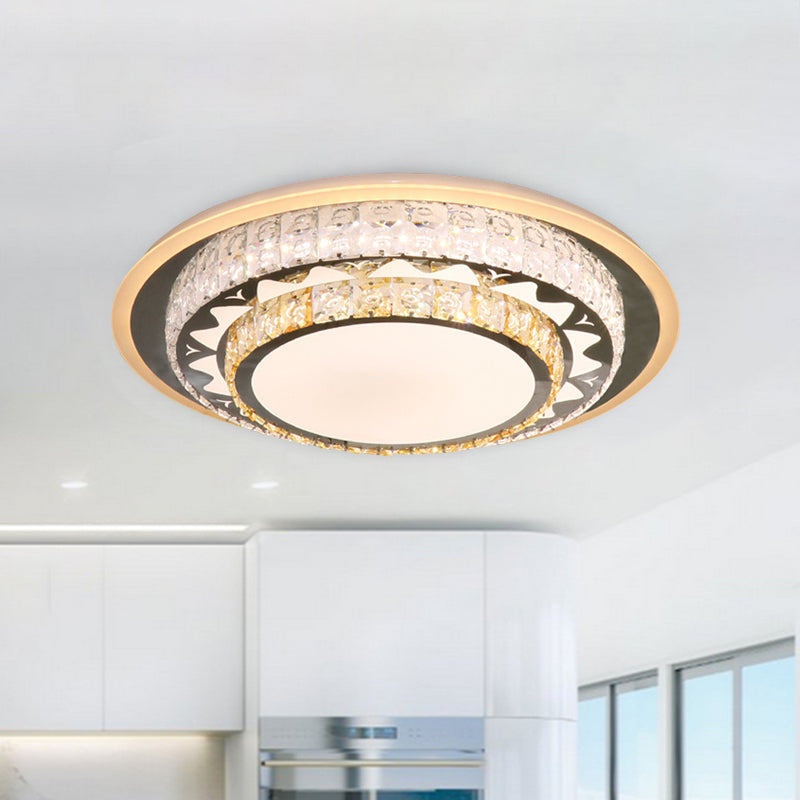 Round Ceiling Light Contemporary Clear Rectangle-Cut Crystal White LED Flush Mount Light Clearhalo 'Ceiling Lights' 'Close To Ceiling Lights' 'Close to ceiling' 'Flush mount' Lighting' 268802