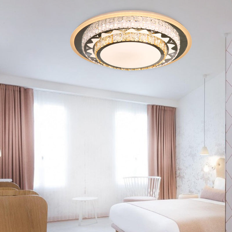 Round Ceiling Light Contemporary Clear Rectangle-Cut Crystal White LED Flush Mount Light Clearhalo 'Ceiling Lights' 'Close To Ceiling Lights' 'Close to ceiling' 'Flush mount' Lighting' 268803