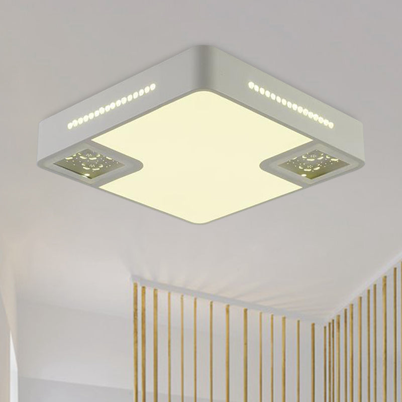 White Square Flush Mounted Light Simple Style Acrylic LED Close To Ceiling Lamp with Crystal Beaded Accent Clearhalo 'Ceiling Lights' 'Close To Ceiling Lights' 'Close to ceiling' 'Flush mount' Lighting' 268814