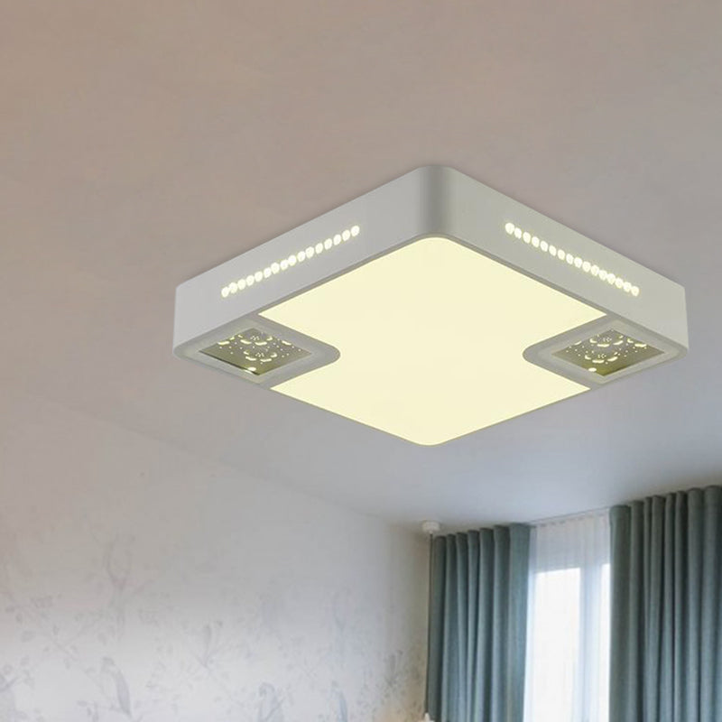 White Square Flush Mounted Light Simple Style Acrylic LED Close To Ceiling Lamp with Crystal Beaded Accent Clearhalo 'Ceiling Lights' 'Close To Ceiling Lights' 'Close to ceiling' 'Flush mount' Lighting' 268815