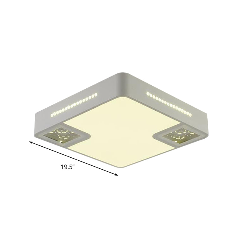 White Square Flush Mounted Light Simple Style Acrylic LED Close To Ceiling Lamp with Crystal Beaded Accent Clearhalo 'Ceiling Lights' 'Close To Ceiling Lights' 'Close to ceiling' 'Flush mount' Lighting' 268818