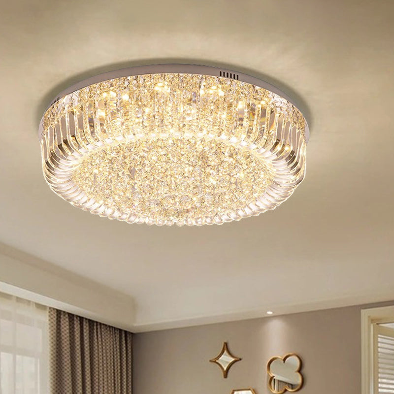 Clear Faceted Crystal Drum Ceiling Light Fixture Modern LED Flush Mount Light in Warm/White/3 Color Light Clear Clearhalo 'Ceiling Lights' 'Close To Ceiling Lights' 'Close to ceiling' 'Flush mount' Lighting' 268827