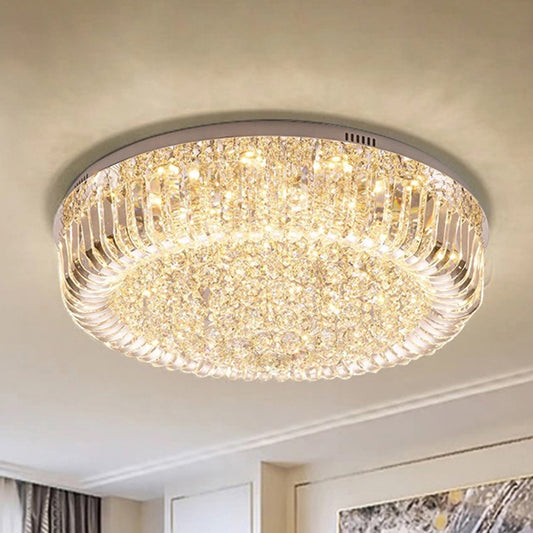 Clear Faceted Crystal Drum Ceiling Light Fixture Modern LED Flush Mount Light in Warm/White/3 Color Light Clearhalo 'Ceiling Lights' 'Close To Ceiling Lights' 'Close to ceiling' 'Flush mount' Lighting' 268828