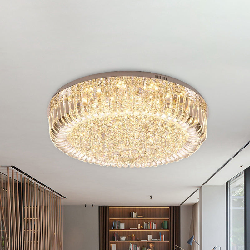 Clear Faceted Crystal Drum Ceiling Light Fixture Modern LED Flush Mount Light in Warm/White/3 Color Light Clearhalo 'Ceiling Lights' 'Close To Ceiling Lights' 'Close to ceiling' 'Flush mount' Lighting' 268829