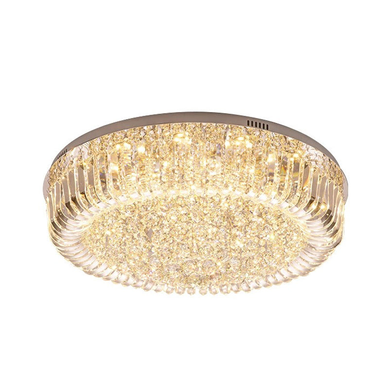 Clear Faceted Crystal Drum Ceiling Light Fixture Modern LED Flush Mount Light in Warm/White/3 Color Light Clearhalo 'Ceiling Lights' 'Close To Ceiling Lights' 'Close to ceiling' 'Flush mount' Lighting' 268831