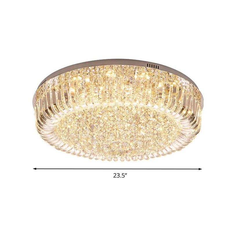 Clear Faceted Crystal Drum Ceiling Light Fixture Modern LED Flush Mount Light in Warm/White/3 Color Light Clearhalo 'Ceiling Lights' 'Close To Ceiling Lights' 'Close to ceiling' 'Flush mount' Lighting' 268832