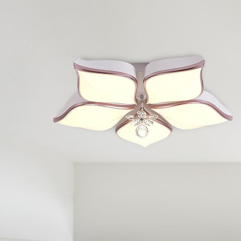 Flower Ceiling Light Contemporary Acrylic White LED Flush Mounted Light with Crystal Drop in Warm/3 Color Light White Clearhalo 'Ceiling Lights' 'Close To Ceiling Lights' 'Close to ceiling' 'Flush mount' Lighting' 268861