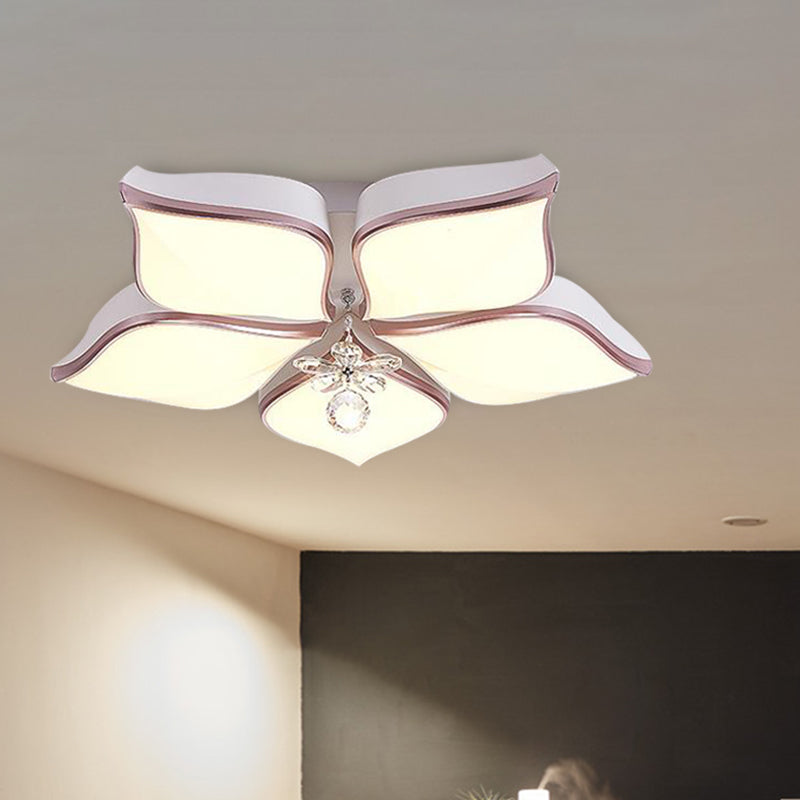 Flower Ceiling Light Contemporary Acrylic White LED Flush Mounted Light with Crystal Drop in Warm/3 Color Light Clearhalo 'Ceiling Lights' 'Close To Ceiling Lights' 'Close to ceiling' 'Flush mount' Lighting' 268863