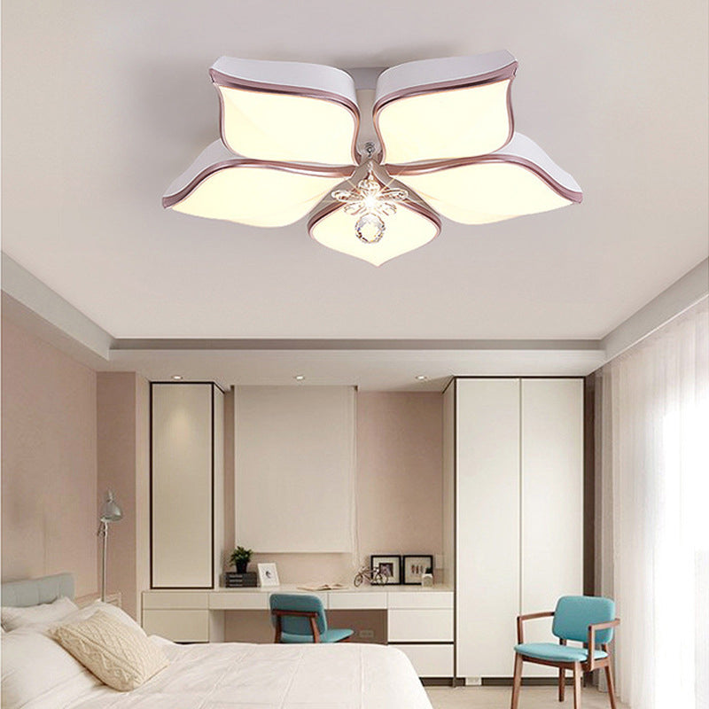 Flower Ceiling Light Contemporary Acrylic White LED Flush Mounted Light with Crystal Drop in Warm/3 Color Light Clearhalo 'Ceiling Lights' 'Close To Ceiling Lights' 'Close to ceiling' 'Flush mount' Lighting' 268864