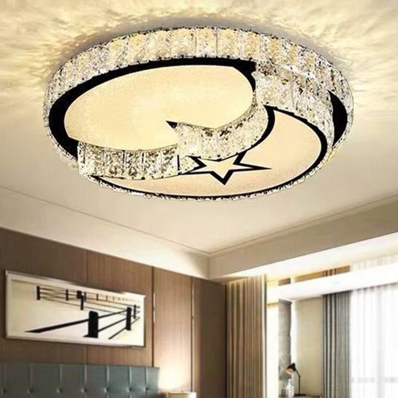 Modern LED Ceiling Light White Moon and Star/Heart Flush Mount Light with Crystal Block Accent for Bedroom Clearhalo 'Ceiling Lights' 'Close To Ceiling Lights' 'Close to ceiling' 'Flush mount' Lighting' 268869