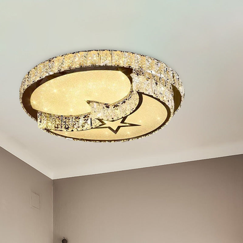 Modern LED Ceiling Light White Moon and Star/Heart Flush Mount Light with Crystal Block Accent for Bedroom Clearhalo 'Ceiling Lights' 'Close To Ceiling Lights' 'Close to ceiling' 'Flush mount' Lighting' 268870